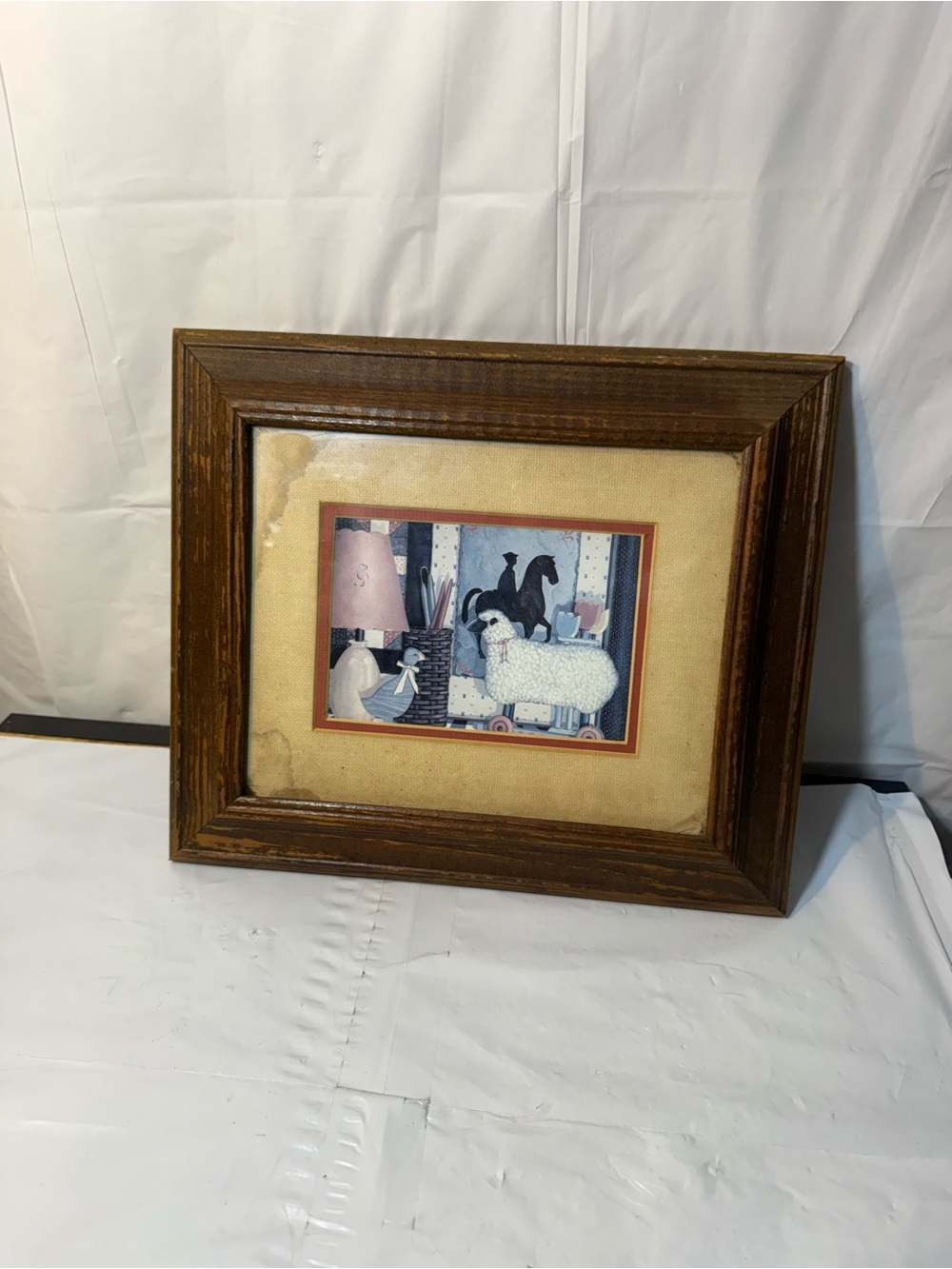 vintage framed folk art print titled "Keepsakes" by American country artist